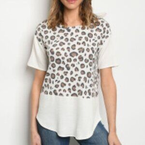 Leopard Print Color Block Top